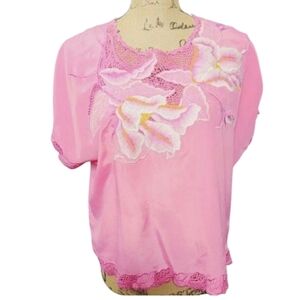 Vintage Pink Floral Embroidered Blouse